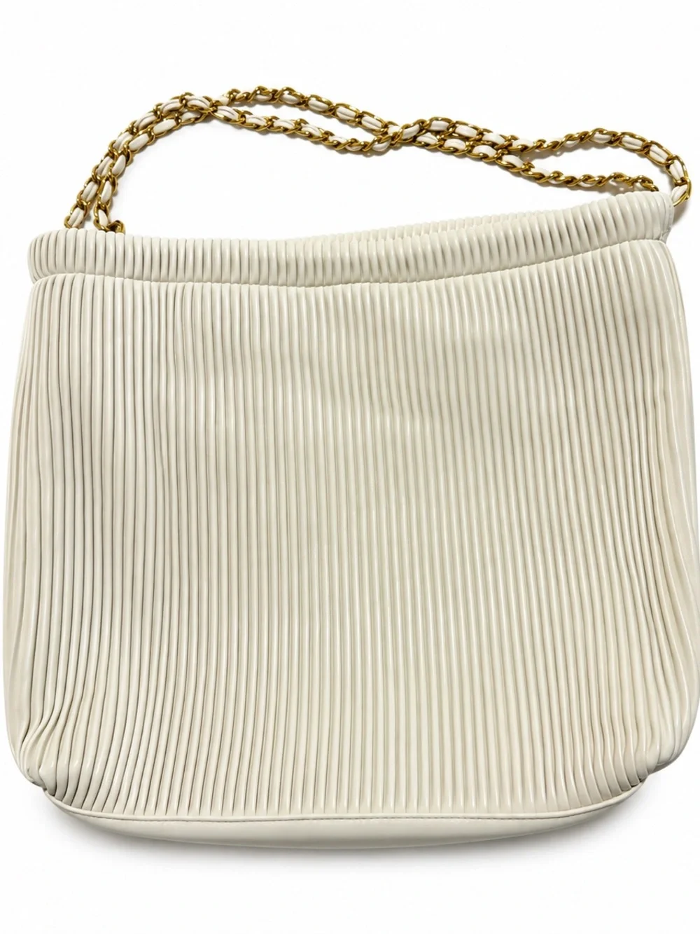 Pixie Mood Elegant Cream Pleated Shoulder Bag with Gold Chain